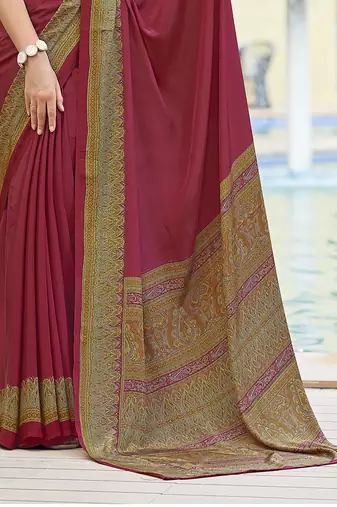 Women'S And Girls Crepe Silk Floral Printed Saree With Unstitched Blouse Piece