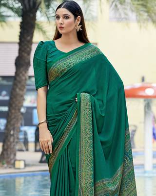 Women'S And Girls Crepe Silk Floral Printed Saree With Unstitched Blouse Piece 2