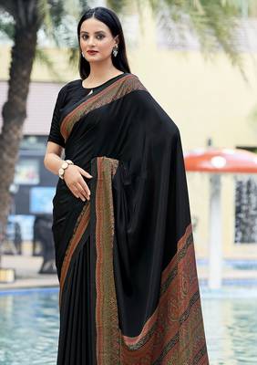 Black crepe silk saree for women 2