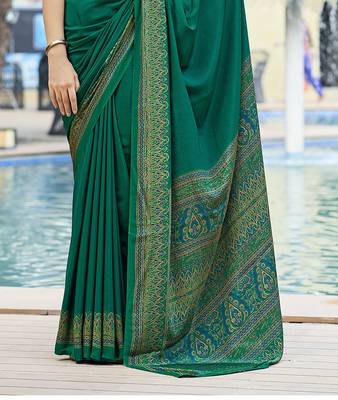 Women'S And Girls Crepe Silk Floral Printed Saree With Unstitched Blouse Piece 3