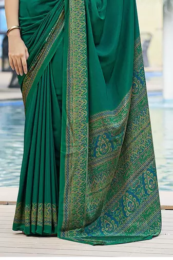 Women'S And Girls Crepe Silk Floral Printed Saree With Unstitched Blouse Piece