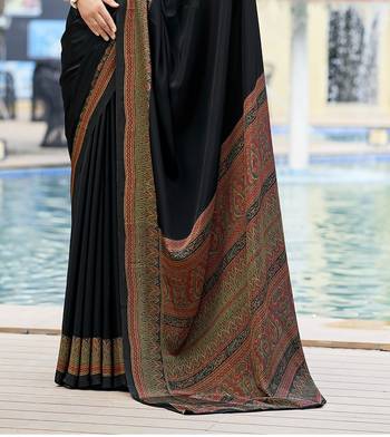 Black crepe silk saree for women 3