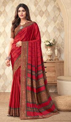 Women's and girls crepe silk floral printed saree with unstitched blouse piece 1