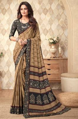 Women's and girls crepe silk floral printed saree with unstitched blouse piece 1