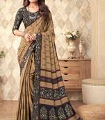 Women's and girls crepe silk floral printed saree with unstitched blouse piece