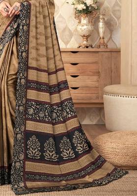 Women's and girls crepe silk floral printed saree with unstitched blouse piece 2