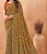 Women'S And Girls Crepe Silk Floral Printed Saree With Unstitched Blouse Piece