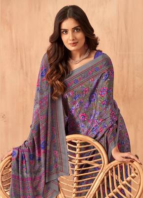 Women'S And Girls Crepe Silk Floral Printed Saree With Unstitched Blouse Piece 2