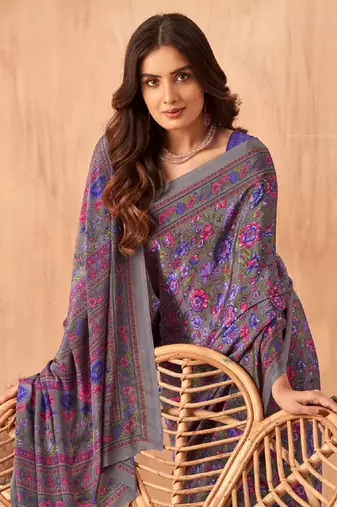 Women'S And Girls Crepe Silk Floral Printed Saree With Unstitched Blouse Piece