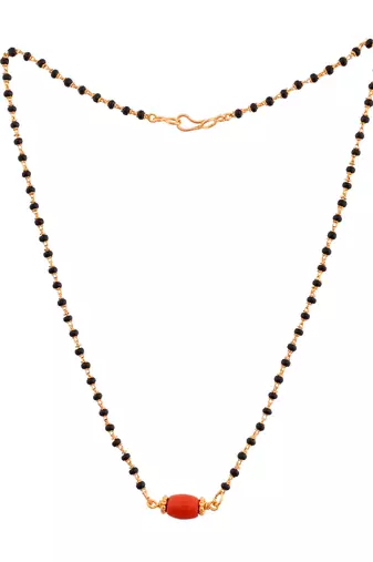 Black beads mangalsutra SHORT with coral pendant one gram gold