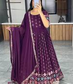 Heavy Embroidery Gorgette Gown and dupatta in wine color