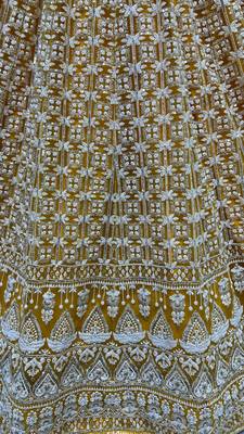 Yellow Bridal Net Sequence and patterned thread embroidery Designer Semi Stitched Lehenga choli 4