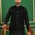 Men black solid dupion kurta jacket set