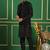 Men black solid dupion kurta jacket set