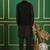 Men black solid dupion kurta jacket set