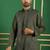 Men grey embroidered silk blend kurta jacket set
