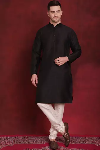 Men green printed silk blend kurta jacket set