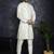 Men white embroidered silk blend kurta jacket set
