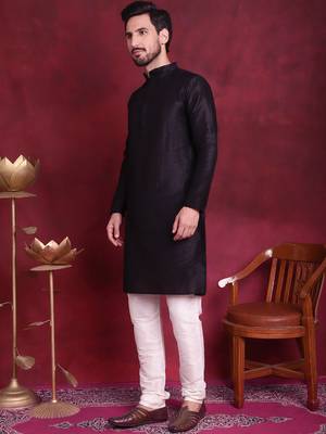 Men gold woven silk blend kurta jacket set 5