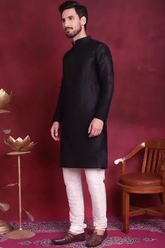 Men gold woven silk blend kurta jacket set