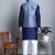 Men blue printed silk blend kurta jacket set