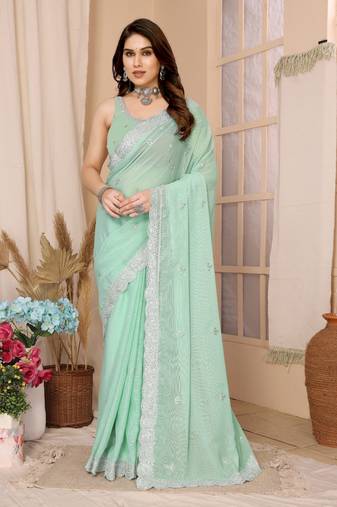 Soft Zomato Chiffon Embroidery Saree & Soft Zomato Chiffon Blouse