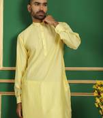 Men yellow solid silk blend kurta pajama