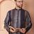 Men blue embroidered silk blend kurta pajama