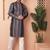Men blue embroidered silk blend kurta pajama