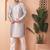 Men grey embroidered silk blend kurta pajama