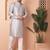 Men grey embroidered silk blend kurta pajama