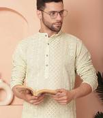 Men green embroidered georgette kurta pajama