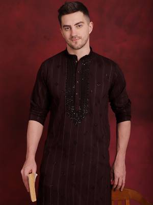 Men maroon embroidered viscose rayon kurta pajama 1