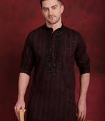 Men maroon embroidered viscose rayon kurta pajama