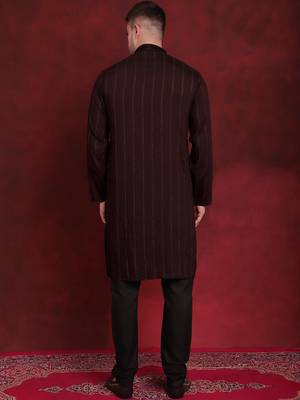 Men maroon embroidered viscose rayon kurta pajama 4