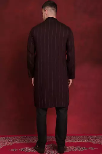 Men maroon embroidered viscose rayon kurta pajama
