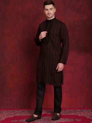 Men maroon embroidered viscose rayon kurta pajama 5