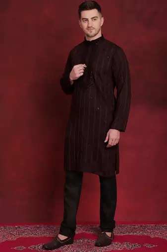 Men maroon embroidered viscose rayon kurta pajama