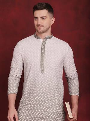 Men green embroidered viscose rayon kurta pajama 1