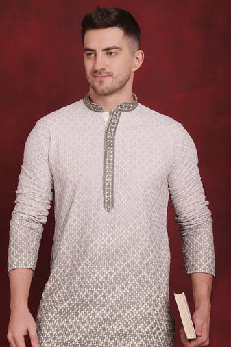 Men green embroidered viscose rayon kurta pajama