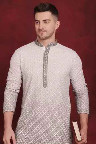Men green embroidered viscose rayon kurta pajama