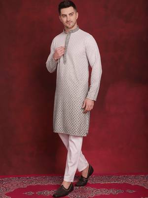 Men green embroidered viscose rayon kurta pajama 2