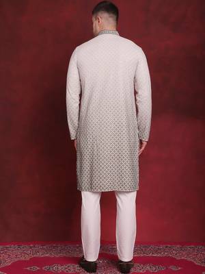 Men green embroidered viscose rayon kurta pajama 4
