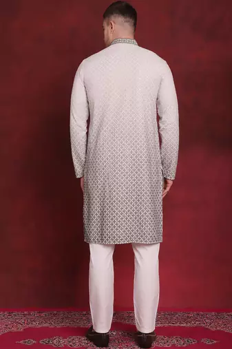 Men green embroidered viscose rayon kurta pajama