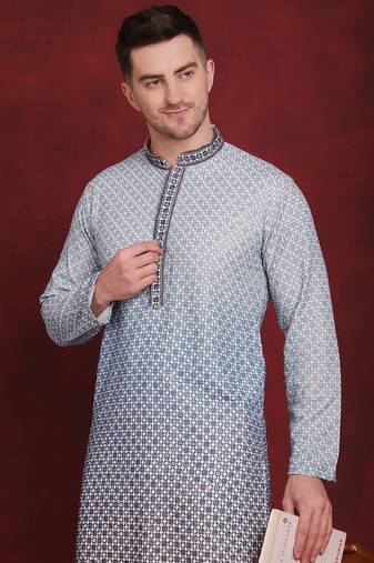 Men blue embroidered viscose rayon kurta pajama