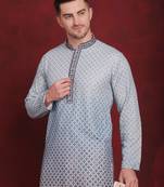 Men blue embroidered viscose rayon kurta pajama