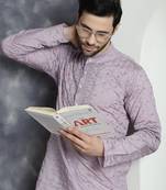 Men purple embroidered cotton silk kurta pajama