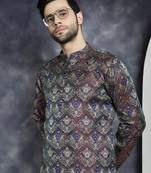 Men purple woven silk blend kurta pajama
