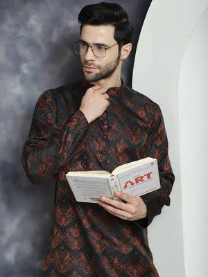 Men bronze woven silk blend kurta pajama 1