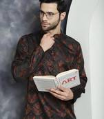 Men bronze woven silk blend kurta pajama